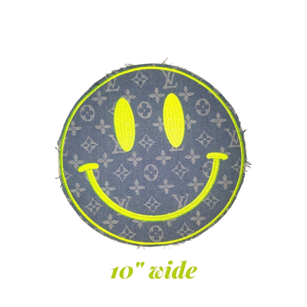 Large Luxury Fashion Denim Smiley Face Iron on Patch 10"